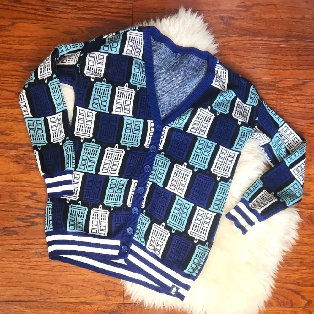 Dr. Who Tardis 1/4 Button Front Cardigan - Picture 1 of 5
